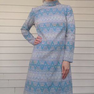 Mod Hippie Dress Purple Print Long Sleeve S